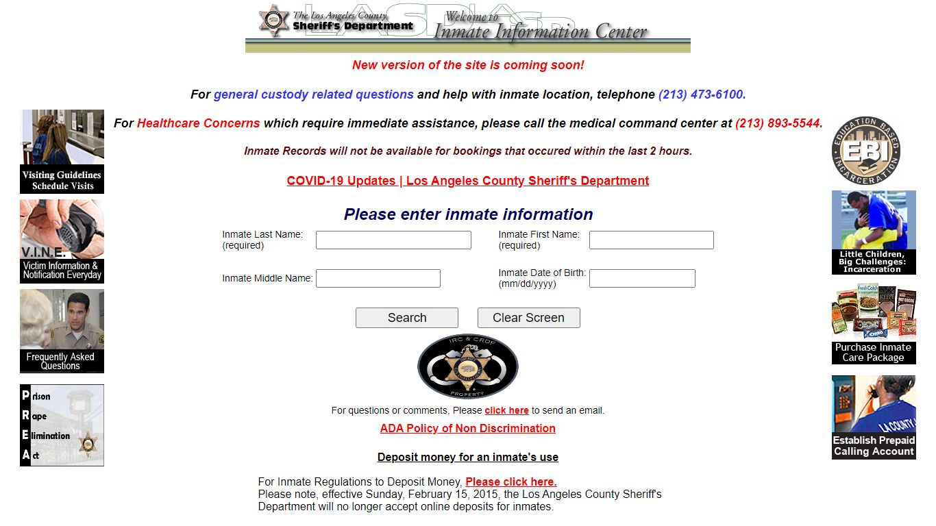 LASD Inmate Information Center - Inmate Search